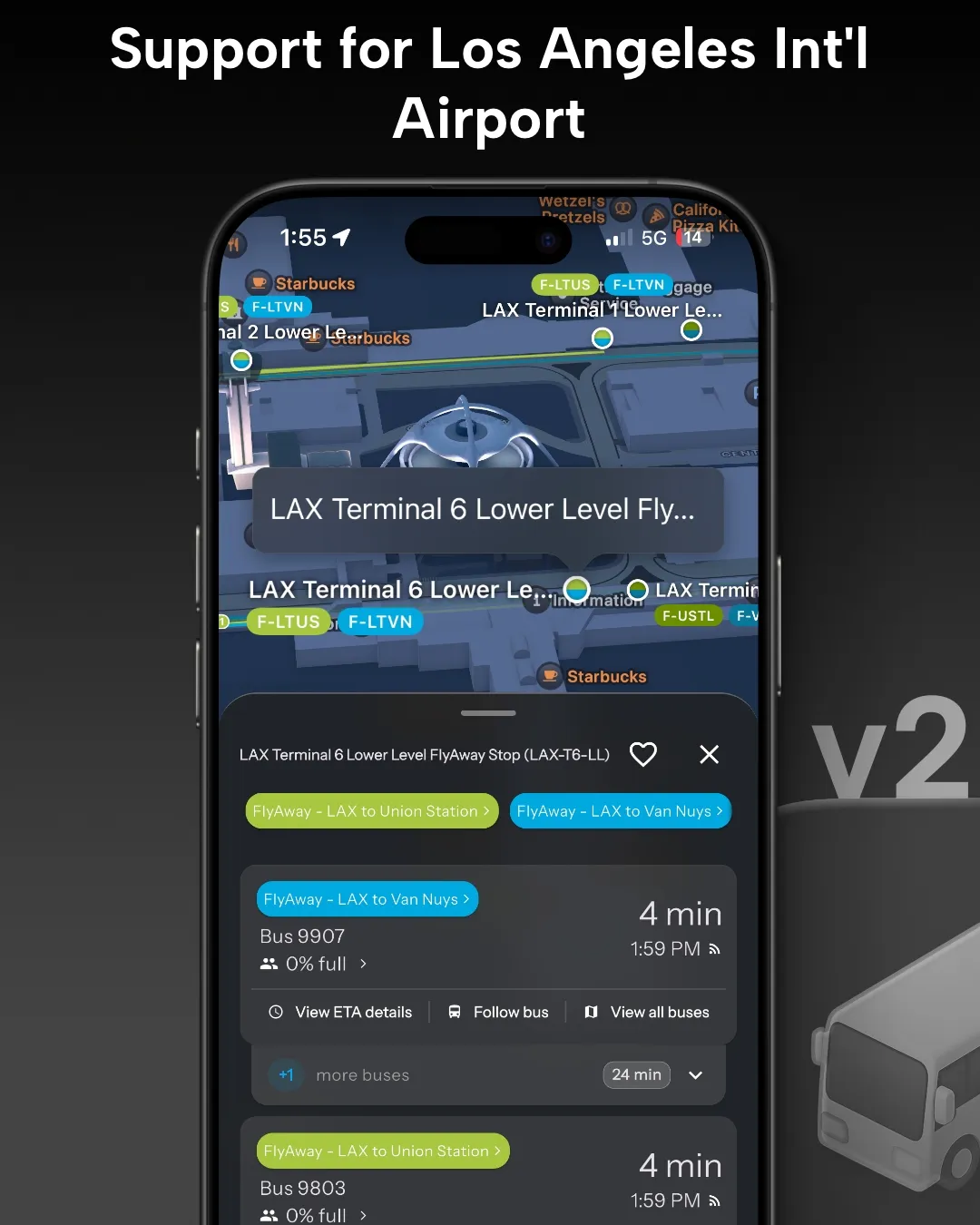 LAX Airport Shuttle Tracker in Destination Transit App
